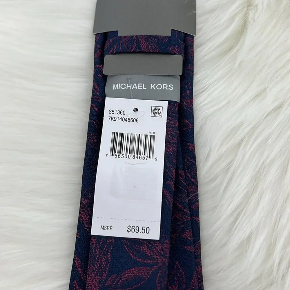 Michael Kors Silk Blend Floral Neck Tie - Purple/Pink Textured - New with tags